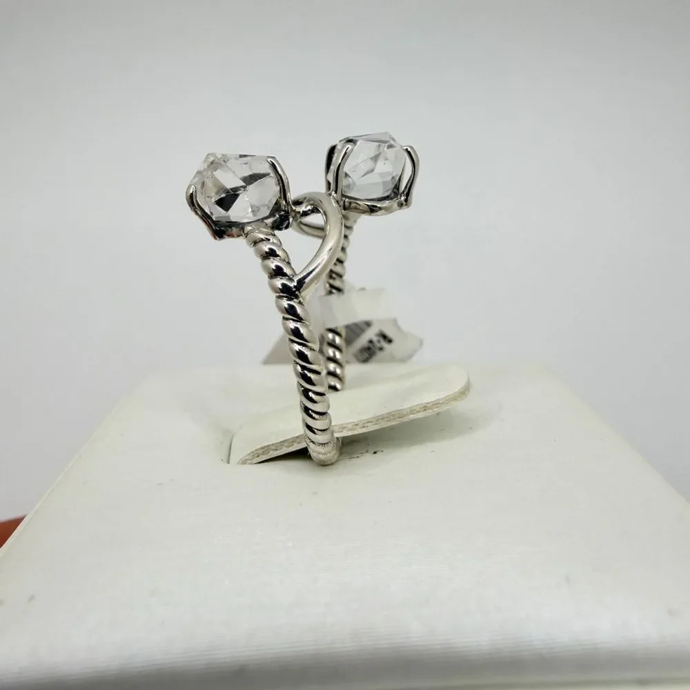 NWT‎ 8x7mm double HERKIMER diamond quartz ring w/ sterling silver rope design!